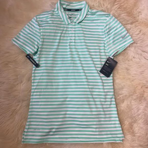 NWT NIKE Golf Dry Polo Shirt Green Striped Short Sleeve Shirt Top 884867-342 - Picture 4 of 5